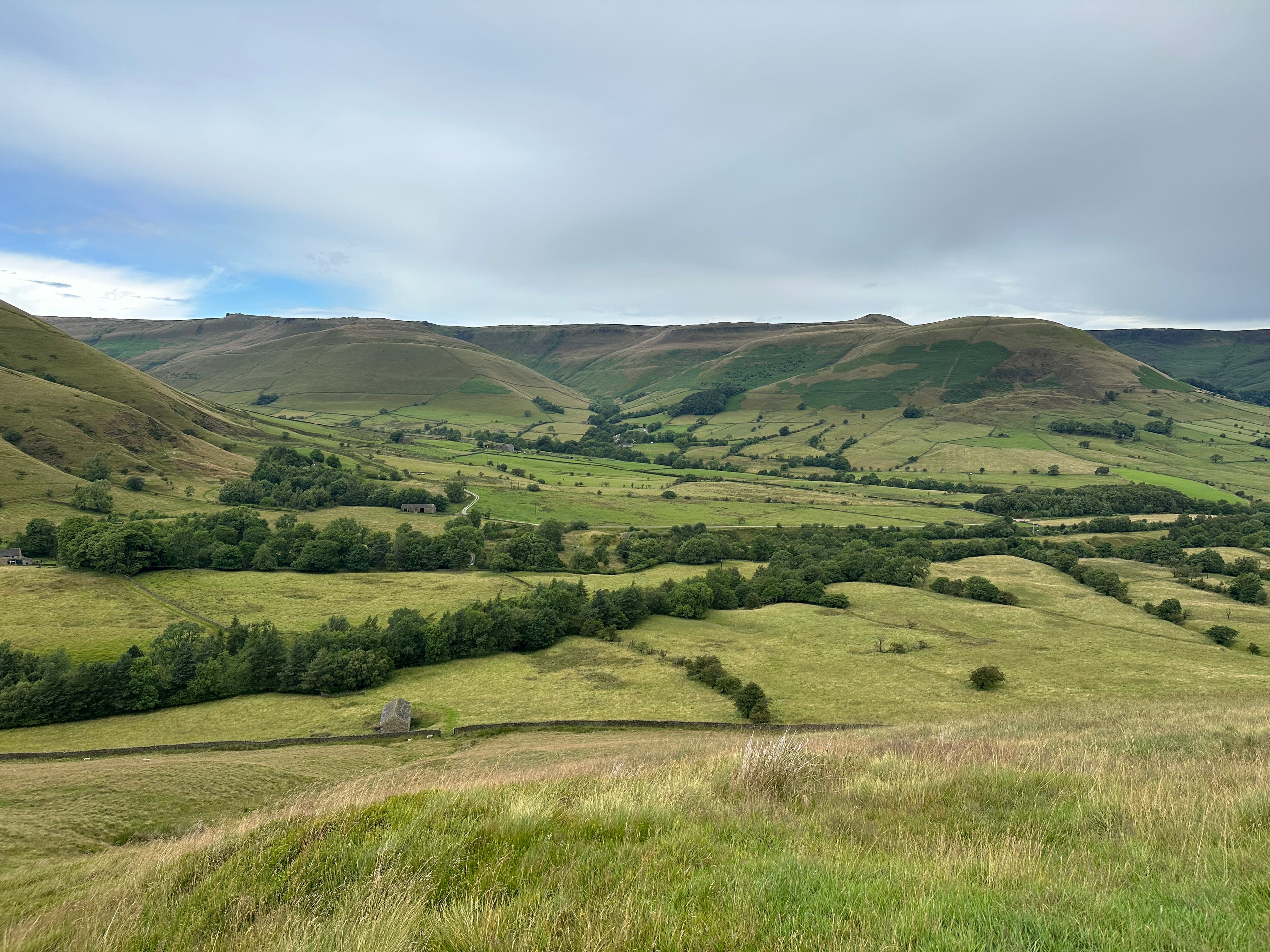 The green hills and valley of the Peak District above Edale